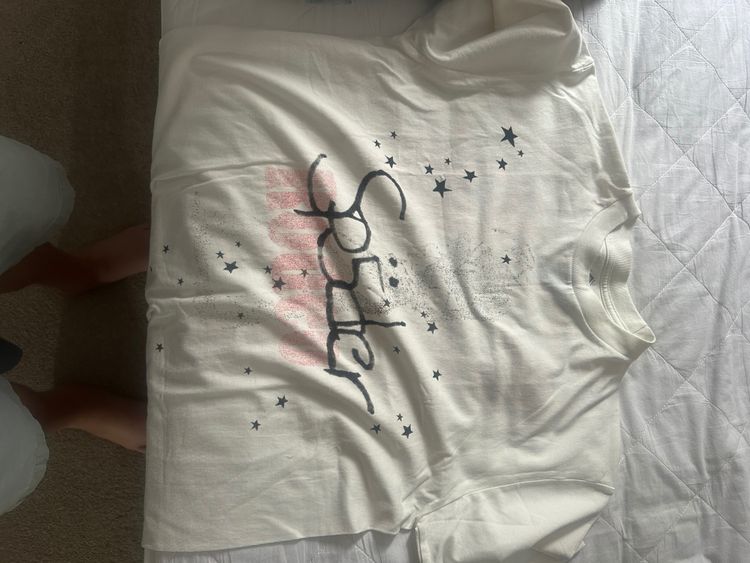 White Sweatshirt With Star Print And Text