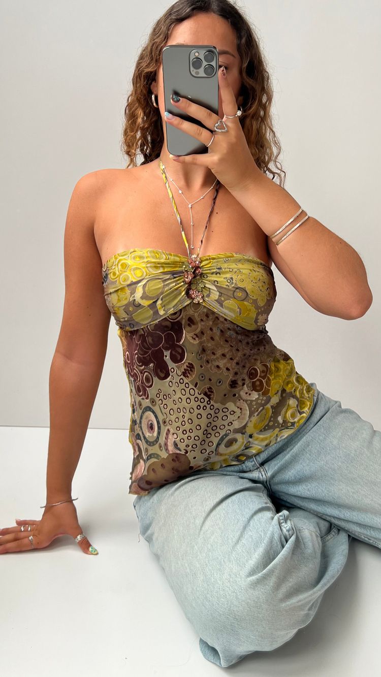 Other 00s yellow patchwork halter cami- size S product image
