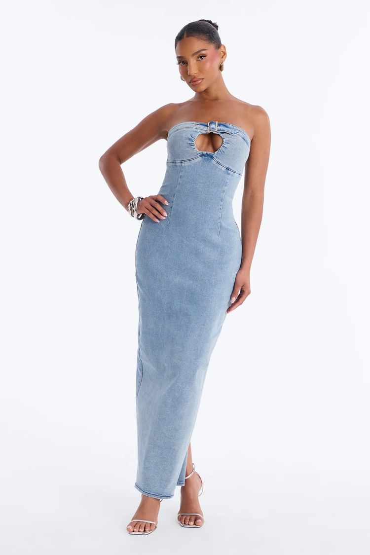 Strapless Denim Maxi Dress 2