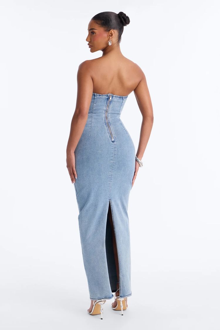 Strapless Denim Maxi Dress