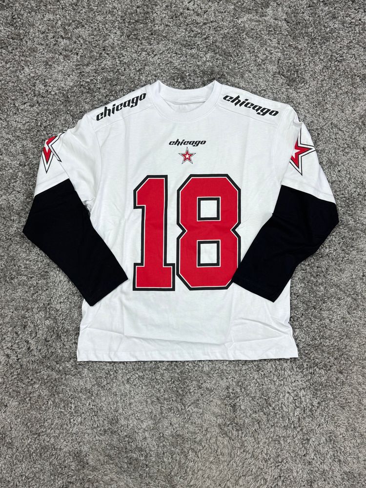 White Long Sleeve Shirt With Red Number 18