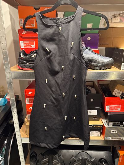 Black Sleeveless Dress With Pearl Embellishments