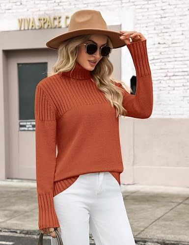 Rust Orange Ribbed Turtleneck Sweater image 2