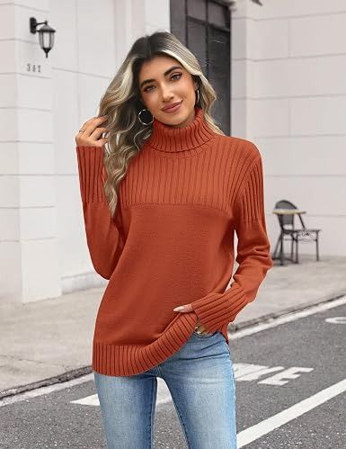 Rust Orange Ribbed Turtleneck Sweater image 4