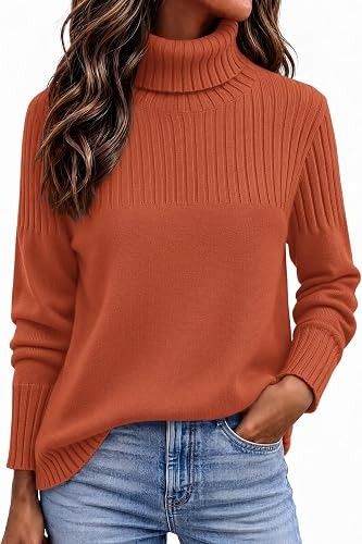 Rust Orange Ribbed Turtleneck Sweater image 5
