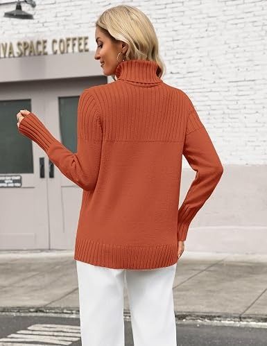 Rust Orange Ribbed Turtleneck Sweater image 3