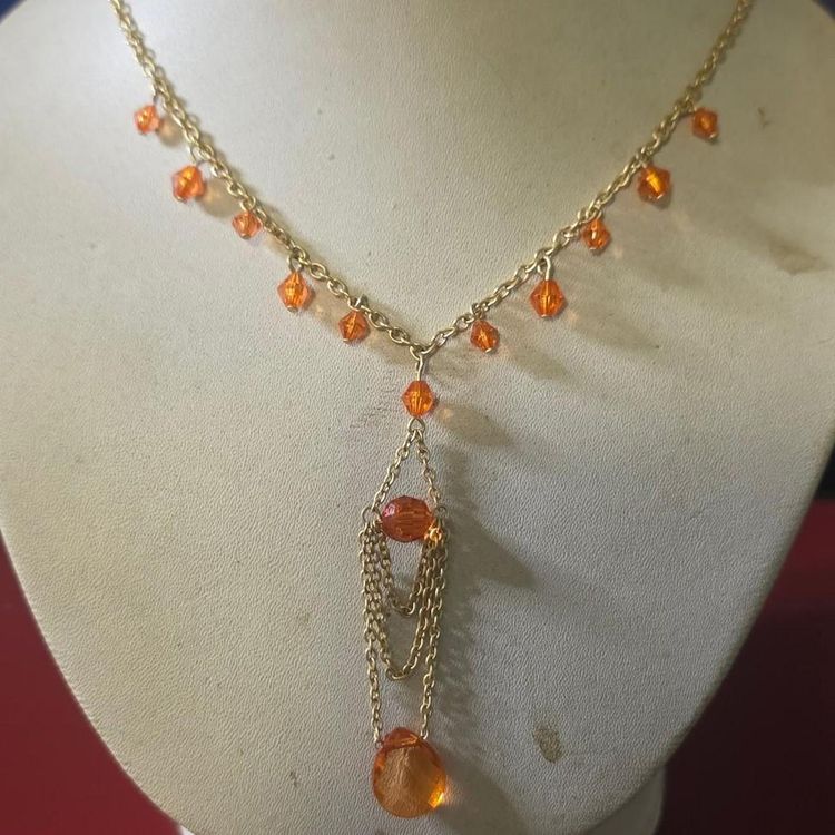 Gold-Tone Necklace With Orange glass Beads image 1