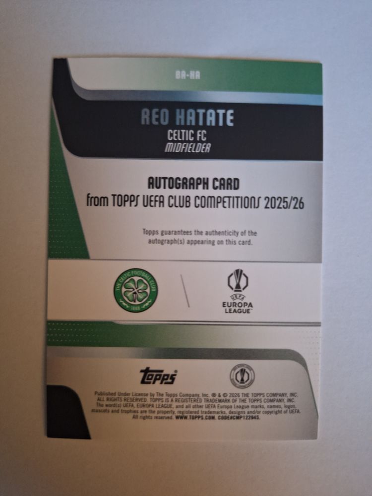 Reo Hatate Topps UCC 2025-26 Orange Auto /25 Celtic FC Football Card Mint 2