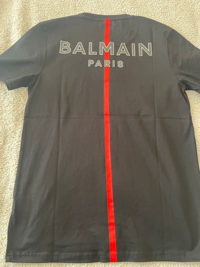 Balmain Black T-Shirt With Red Stripe
