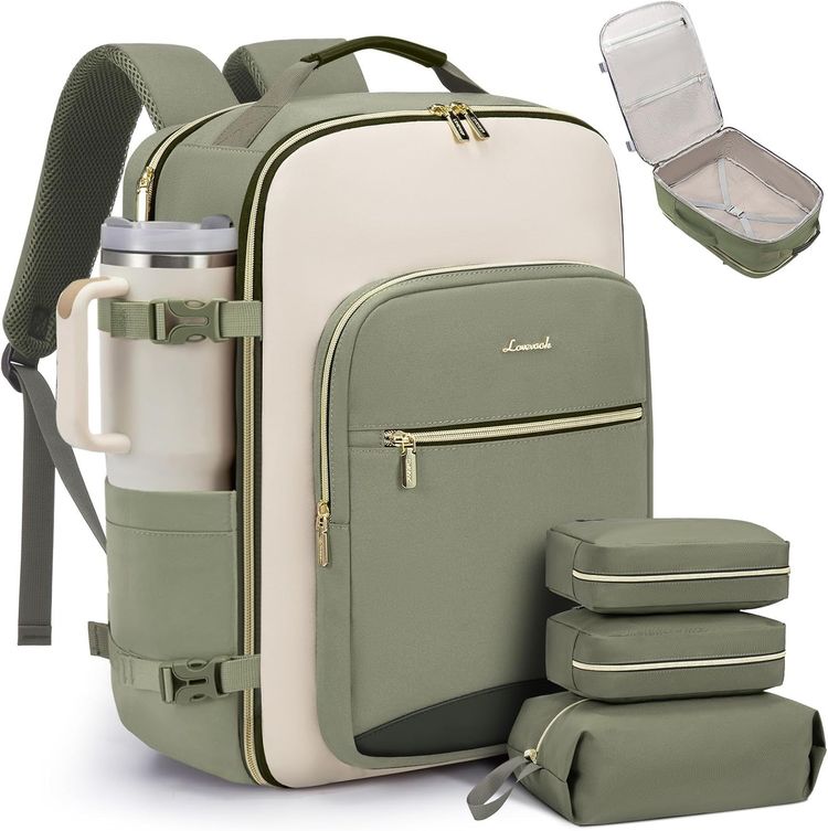 Green And Beige Multi-Compartment Backpack With Accessories image 1