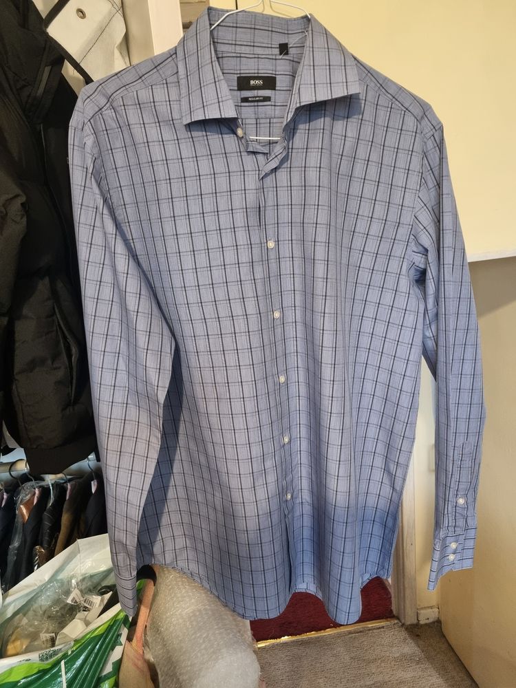 Boss Men'S Regular Fit Checkered Dress Shirt