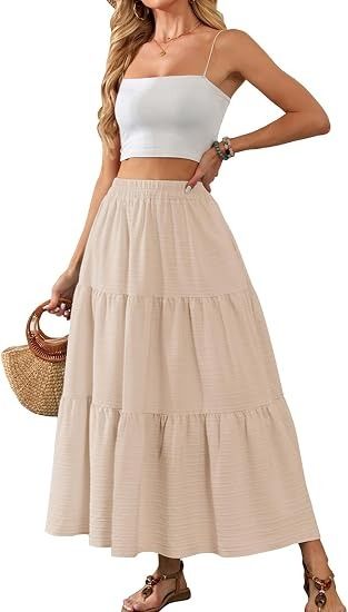 Beige Tiered Maxi Skirt