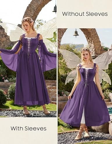 Immagine di Purple Medieval Style Dress With Detachable Sleeves 3