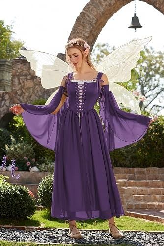 Immagine di Purple Medieval Style Dress With Detachable Sleeves 4