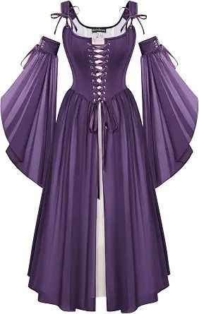 Purple Medieval Style Dress With Detachable Sleeves imagen 1
