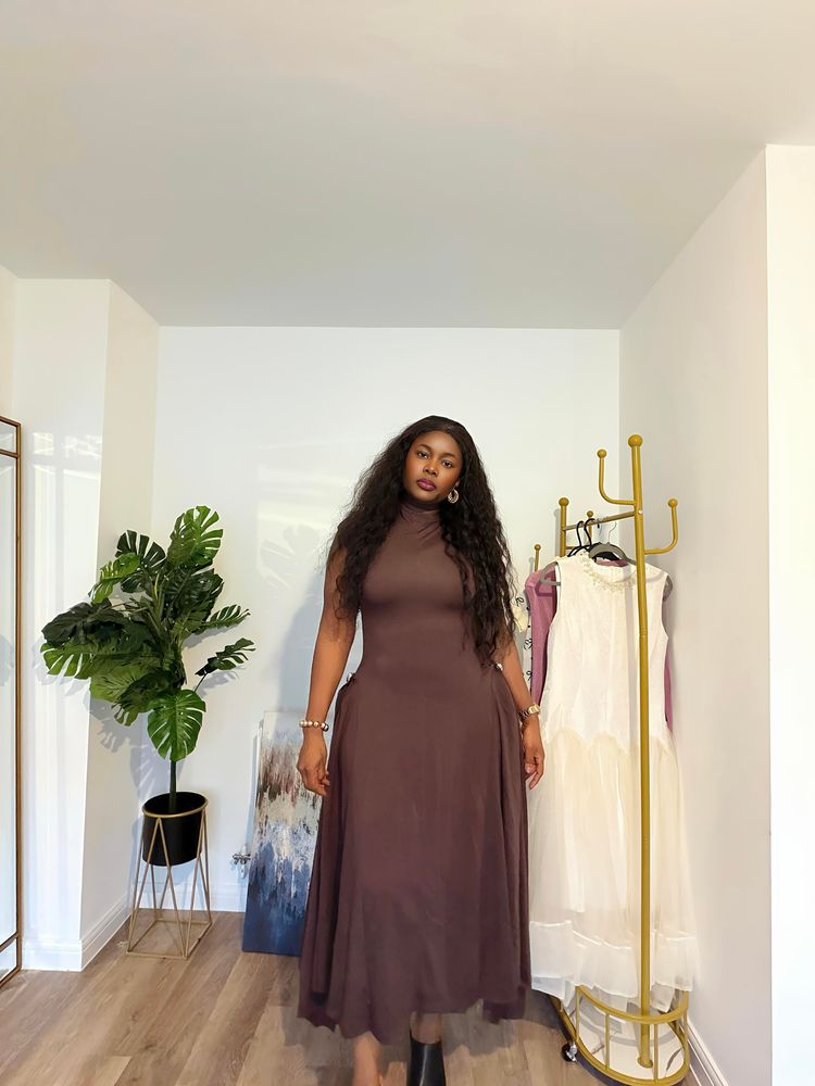 Brown Sleeveless Maxi Dress