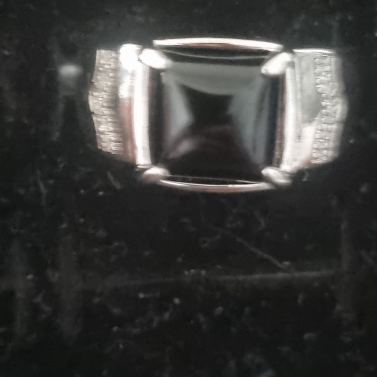 Silver Ring With Black Stone And Small Clear Stones