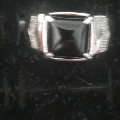 Silver Ring With Black Stone And Small Clear Stones