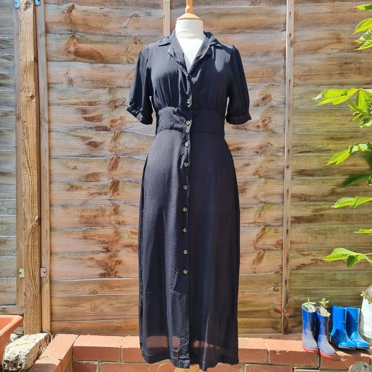 Asos Women's Size 10 Short Sleeved Button Up Long Black Dress