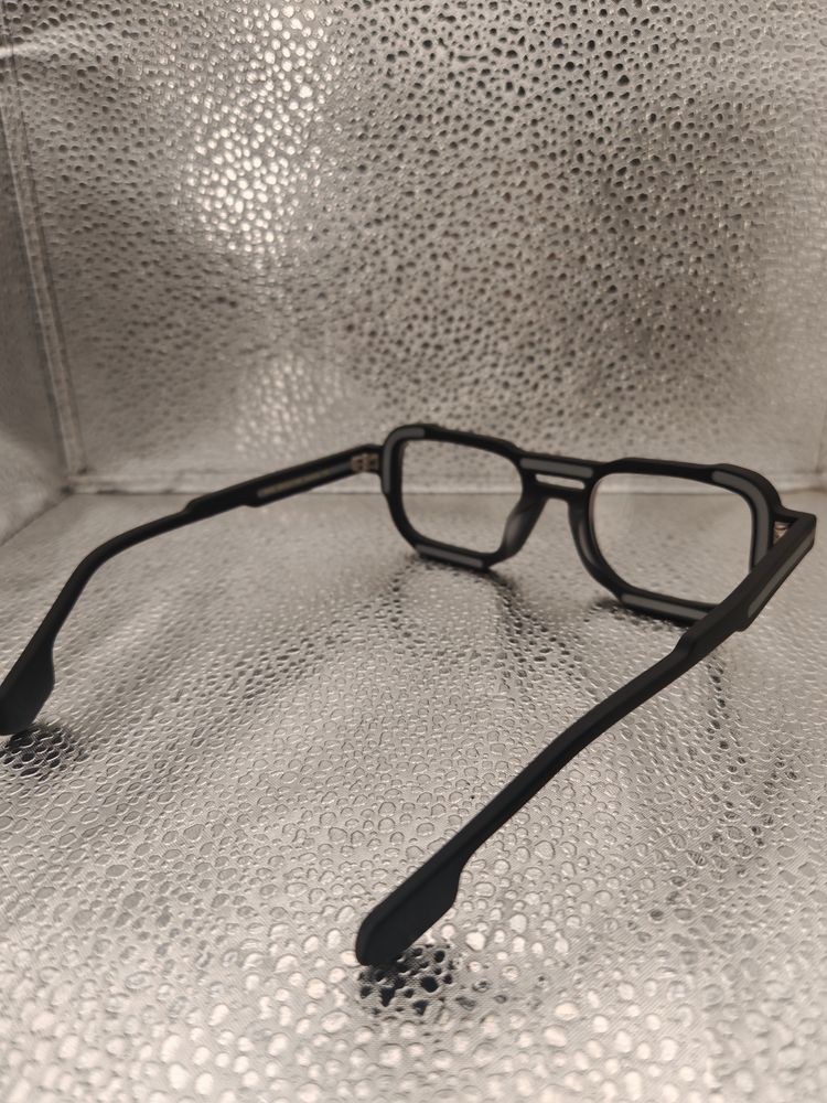 Black Squared Eyeglasses with Grey Accents | Acetate Frame Geometric Design Unisex | 49□21-148 image 4