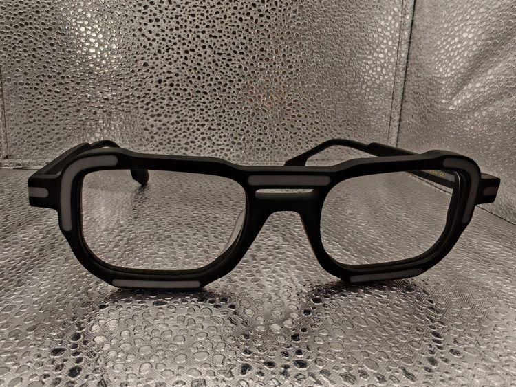 Black Squared Eyeglasses with Grey Accents | Acetate Frame Geometric Design Unisex | 49□21-148 image 2