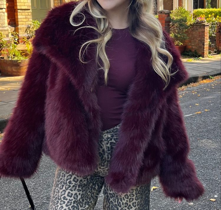 burgundy faux fur jacket