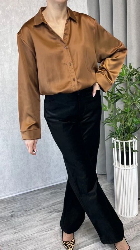 Elegancka koszula satynowa brązowa biznesowa rozmiar 46 18 plus size 2