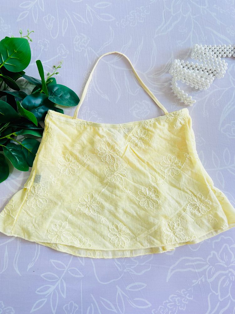 Yellow Floral Lace Halter Top 6