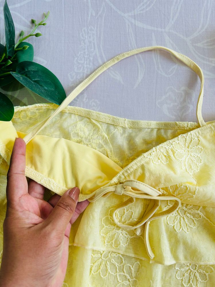 Yellow Floral Lace Halter Top 5