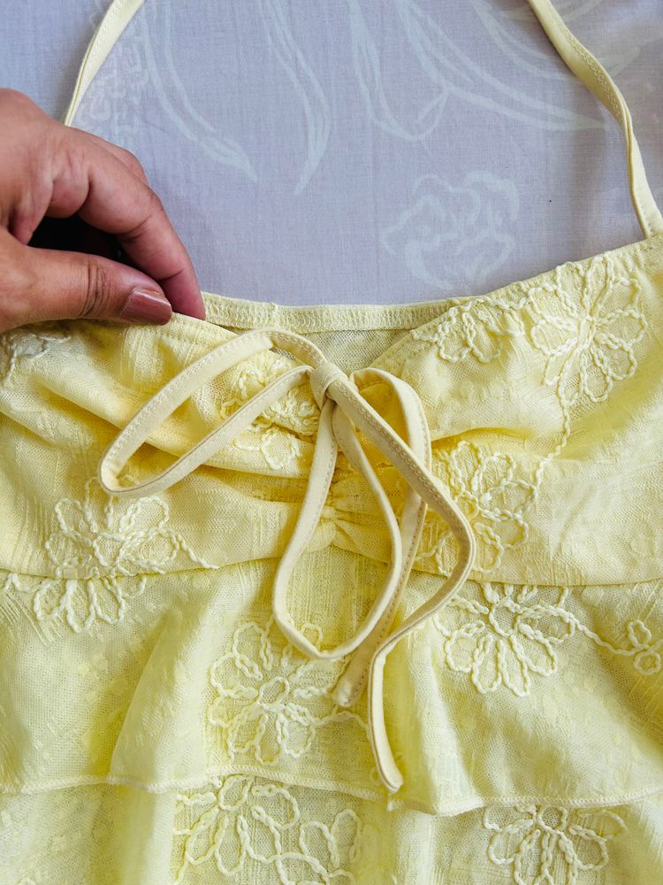 Yellow Floral Lace Halter Top 3