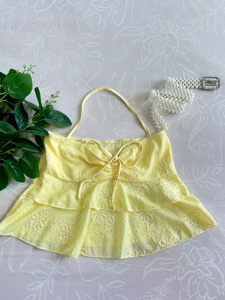 Yellow Floral Lace Halter Top 8