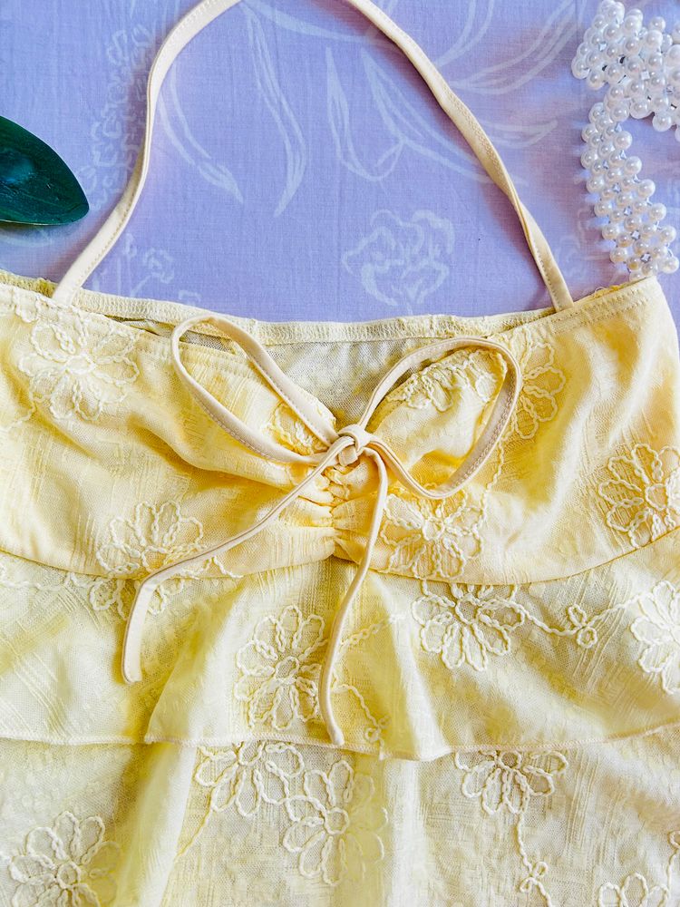 Yellow Floral Lace Halter Top 7