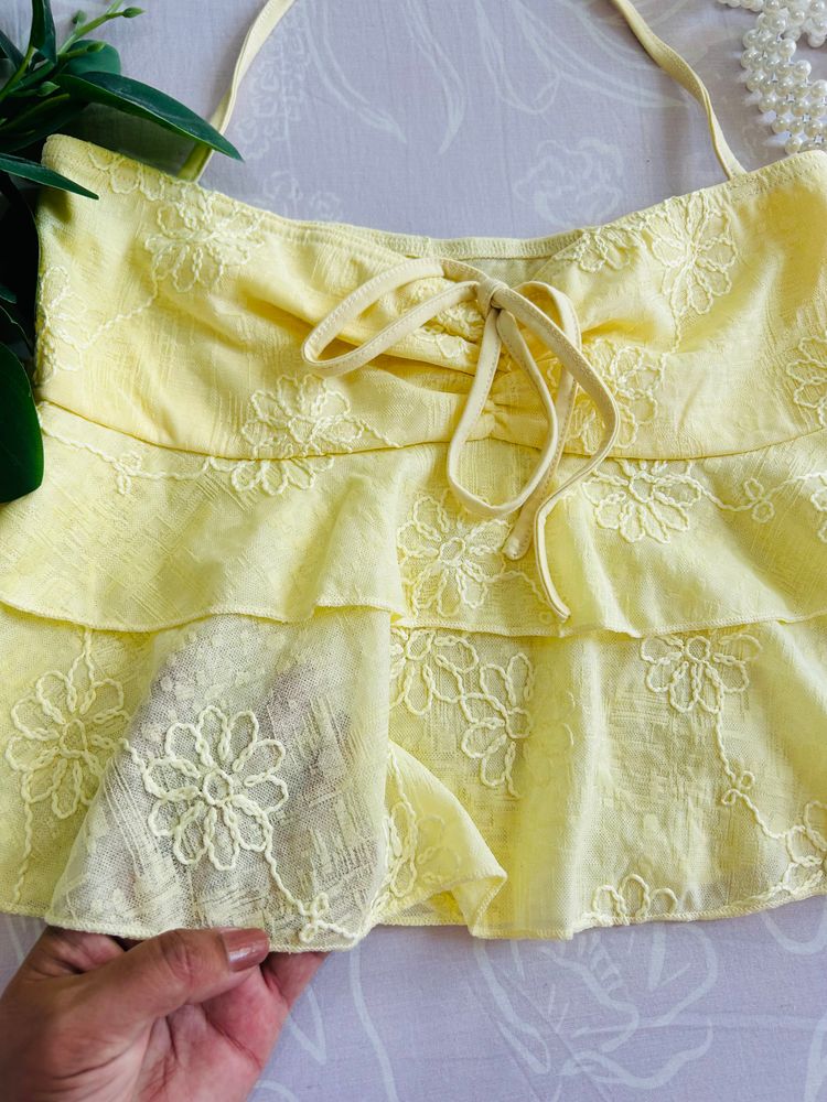 Yellow Floral Lace Halter Top 4