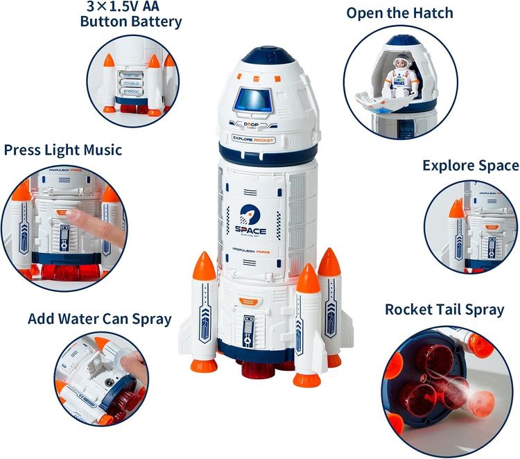 Space Rocket Toy Set With Astronaut Figures And Vehicle