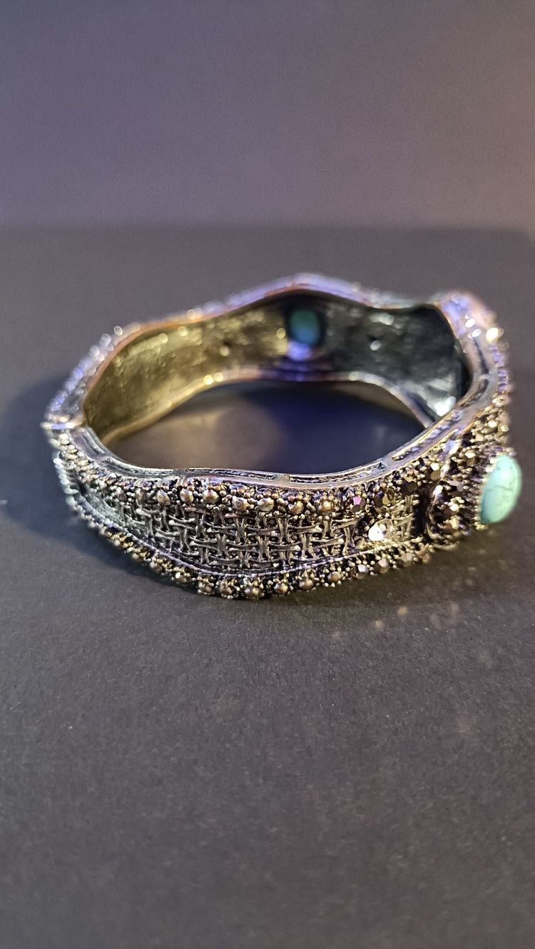 Antique Silver Turquoise Stone Hinged Bangle image 3