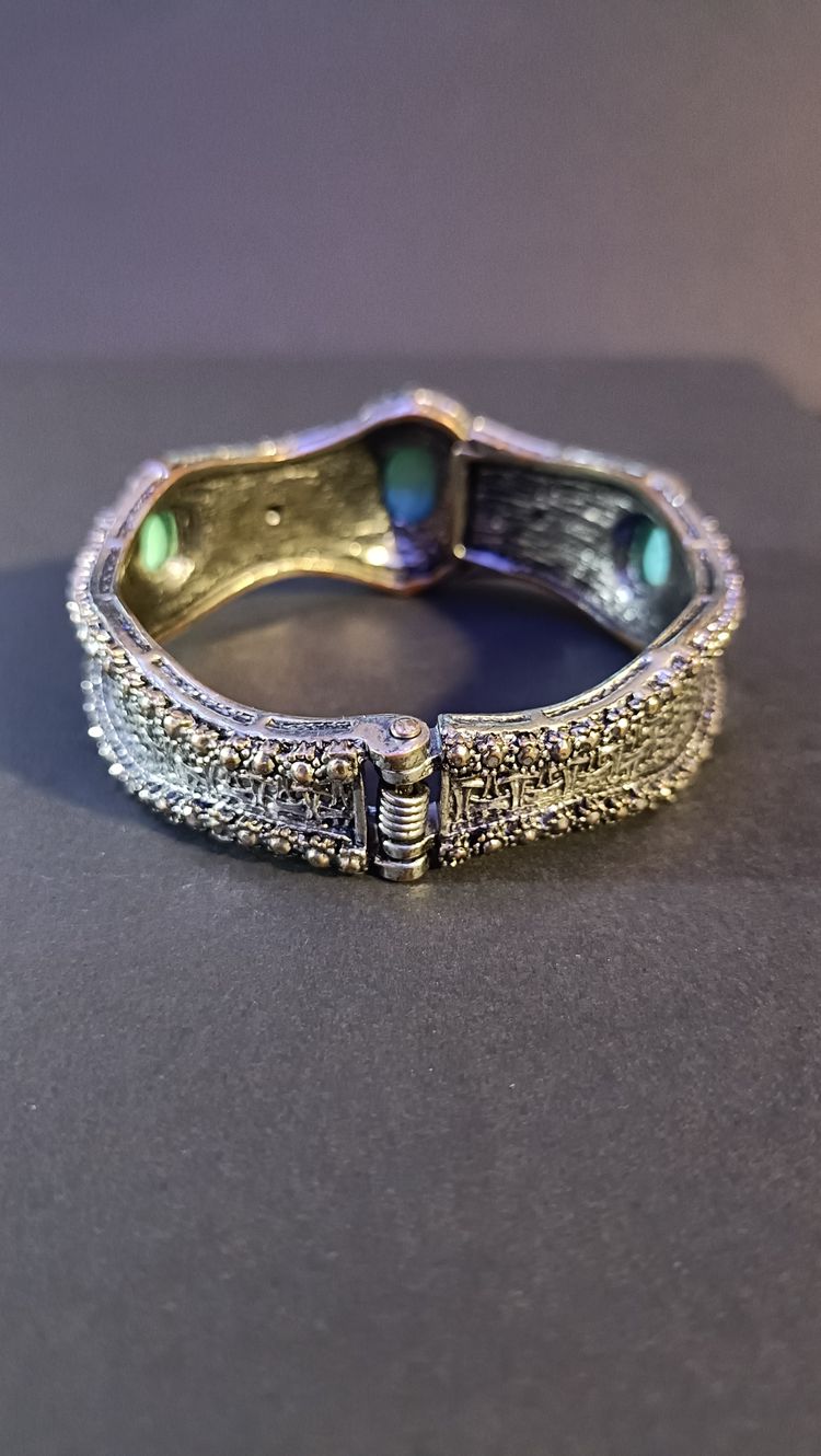 Antique Silver Turquoise Stone Hinged Bangle image 4
