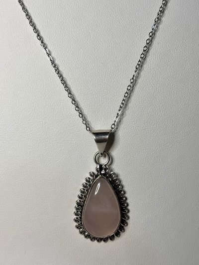 S925 rose quartz Teardrop Pendant