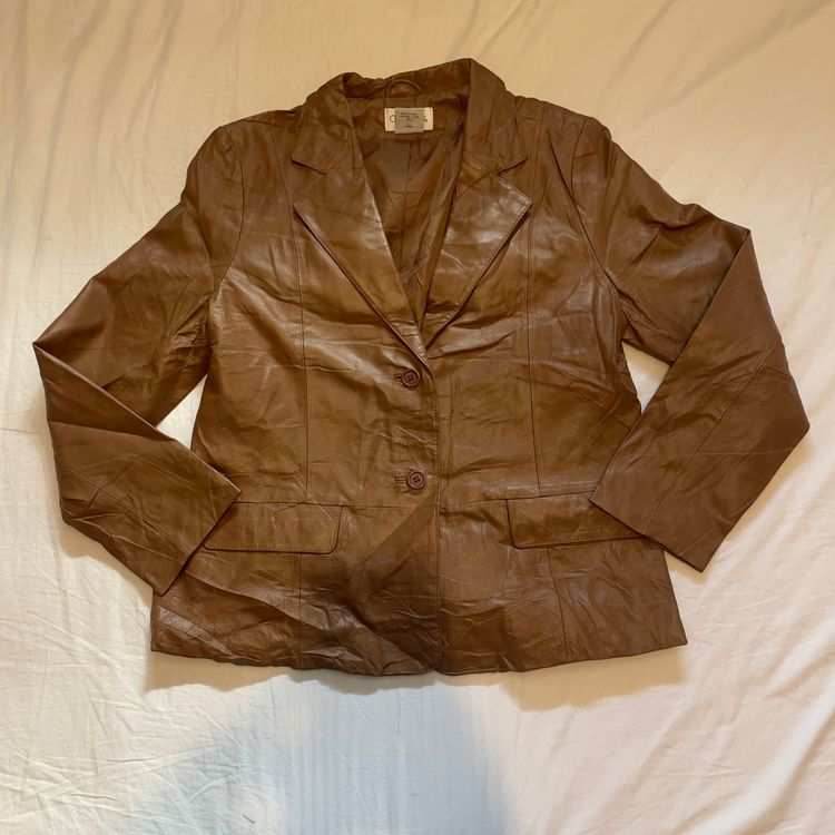 Y2K Chadwick'S Brown Leather Blazer Jacket imagen 3