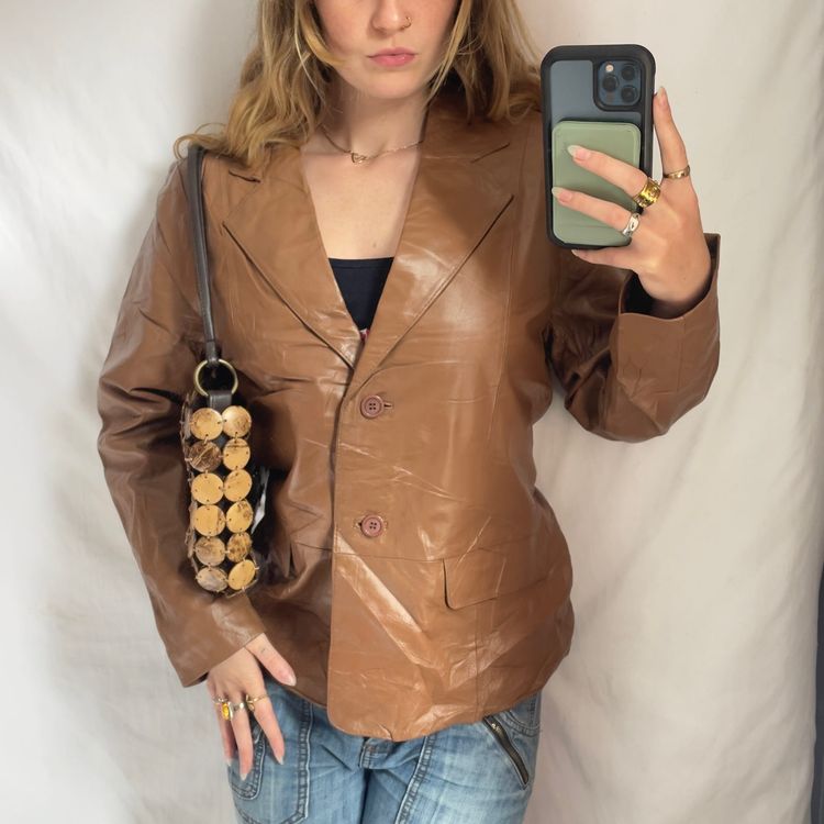 Y2K Chadwick'S Brown Leather Blazer Jacket imagen 2