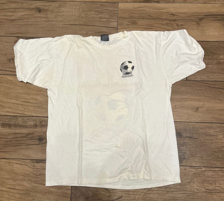 White Graphic T-Shirt With Soccer Ball And Text
