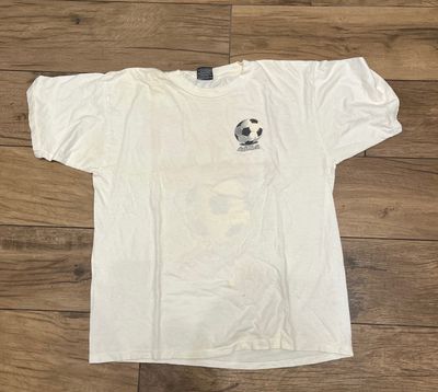 White Graphic T-Shirt With Soccer Ball And Text
