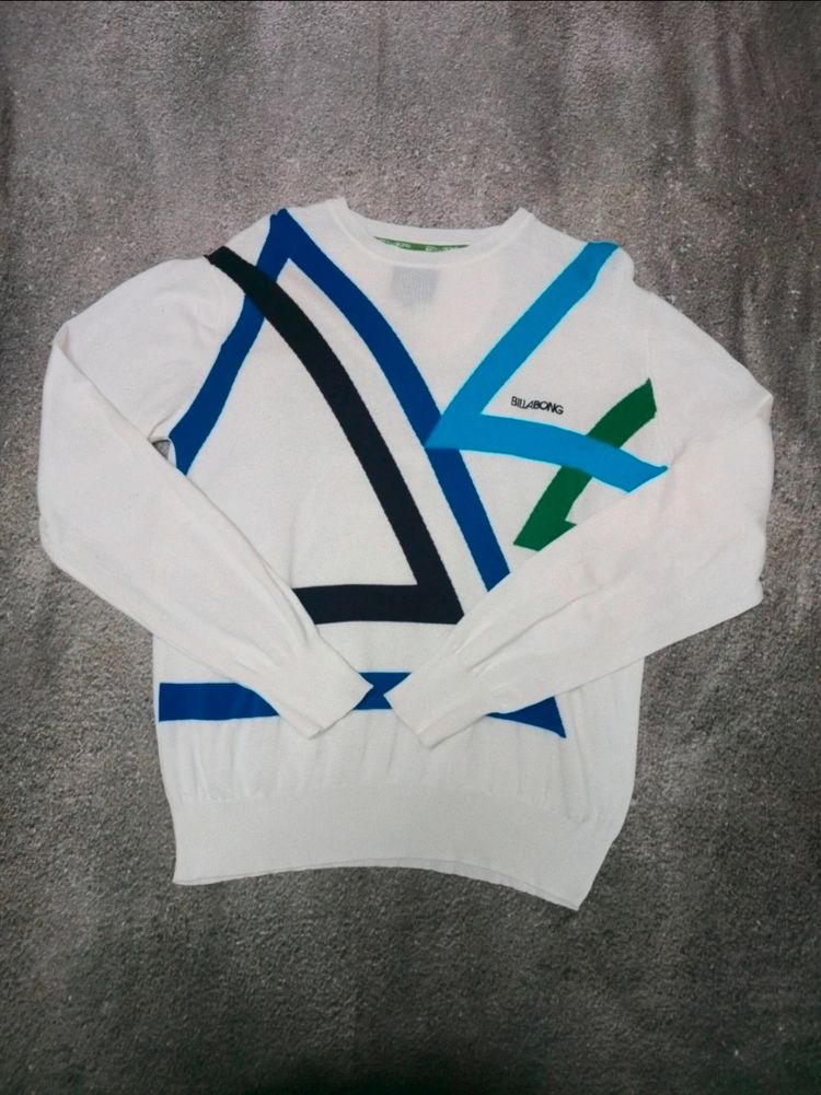Billabong Burberry White Sweater With Blue And Green Geometric Stripes product image