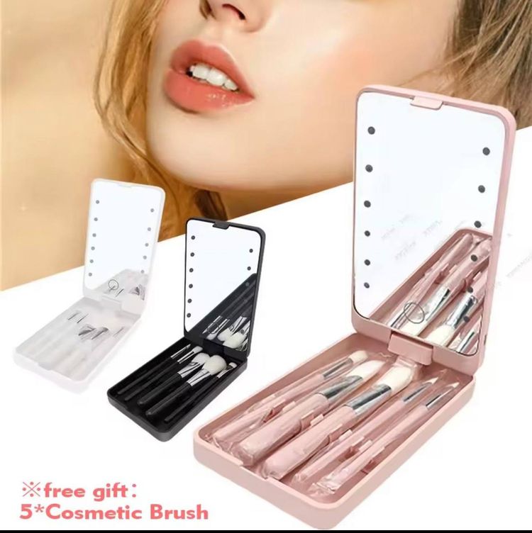 Makeup Brush Set With Lighted Mirror Case obraz 3