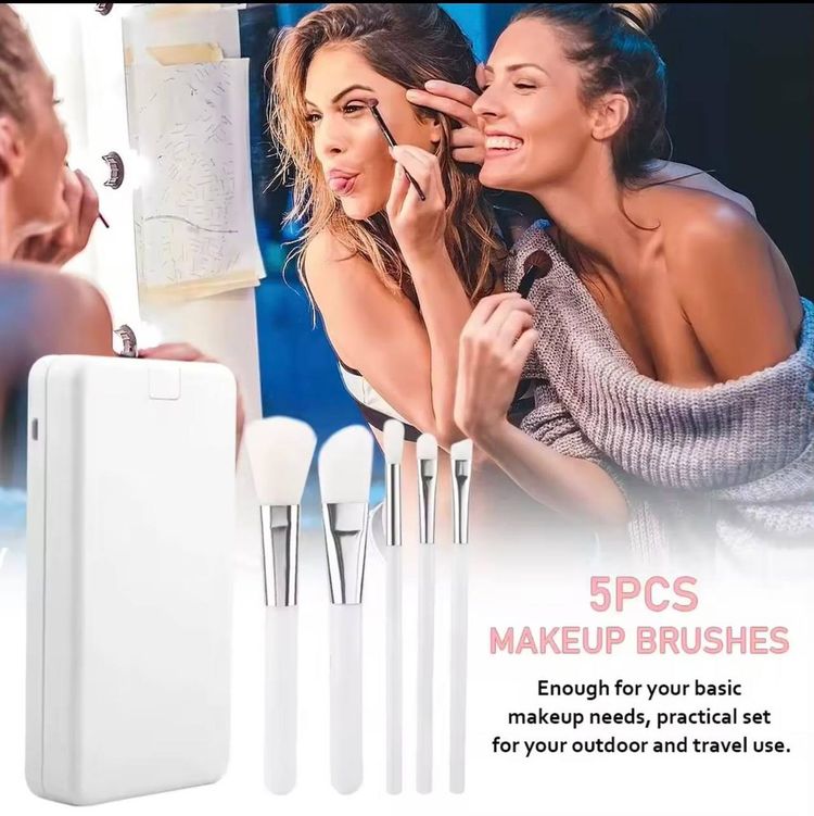 Makeup Brush Set With Lighted Mirror Case obraz 2