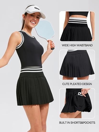 Black Sleeveless Tennis Dress With Pleated Skirt image 5