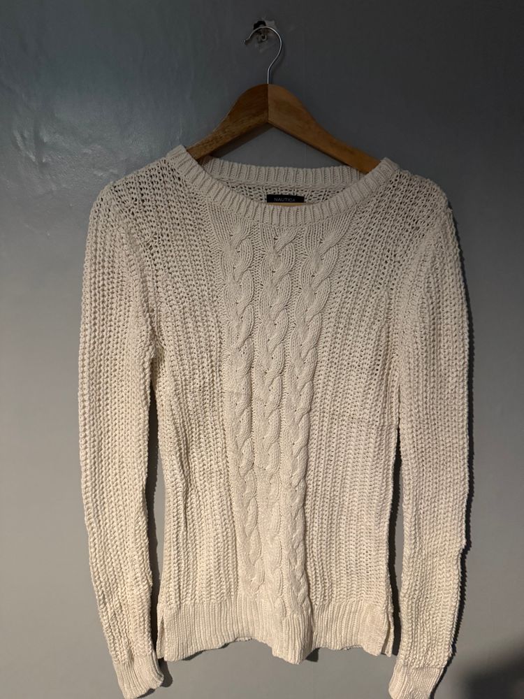 Nautica white cable knit sweater