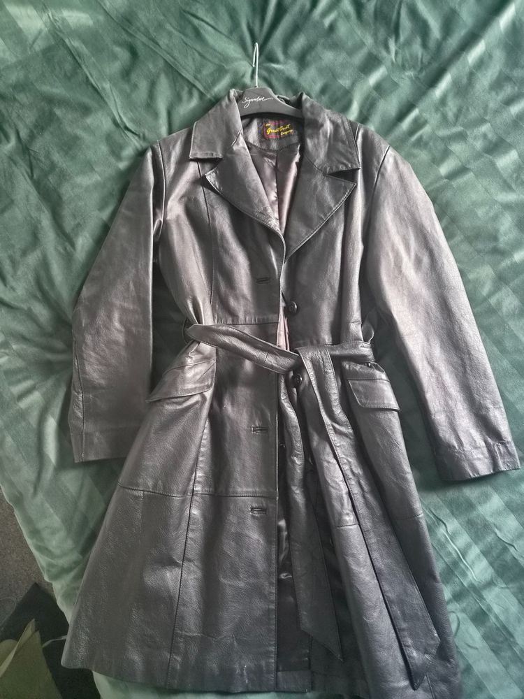 Grey Leather Trench Coat image 1