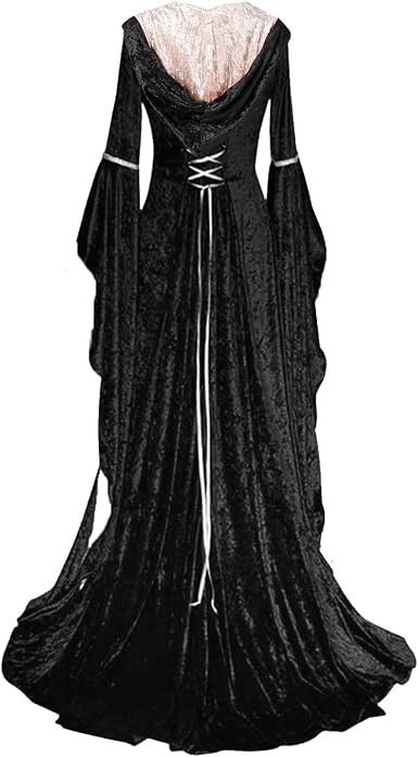 Black And Beige Medieval Style Hooded Dress imagen 2