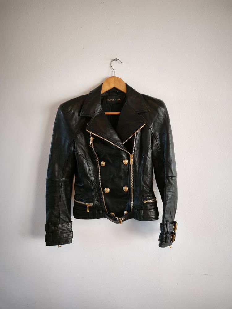 Balmain X H&M Black Leather Jacket