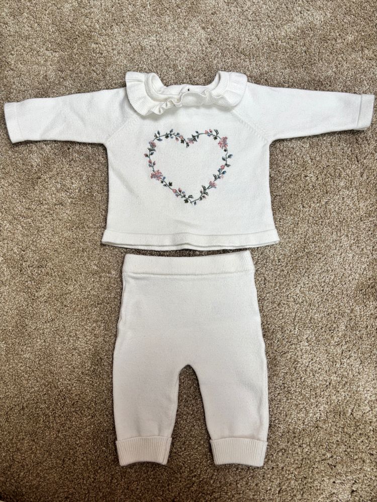 M&S White Baby Knit Top And Trousers Set
